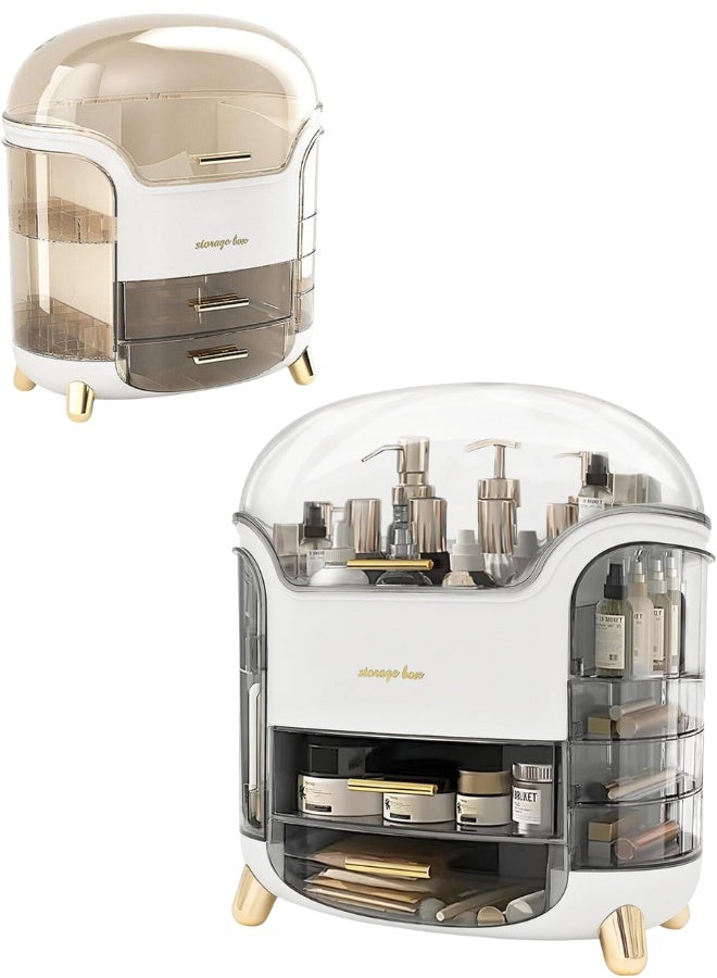 Elegant Makeup Storage Box – Transparent Dustproof and Waterproof Organizer for Cosmetics, Lipsticks, Skincare, Perfumes, and Brushes – Multi-Drawer Vanity Organizer with Golden Handles and Legs, Modern Capsule Style - Image 1
